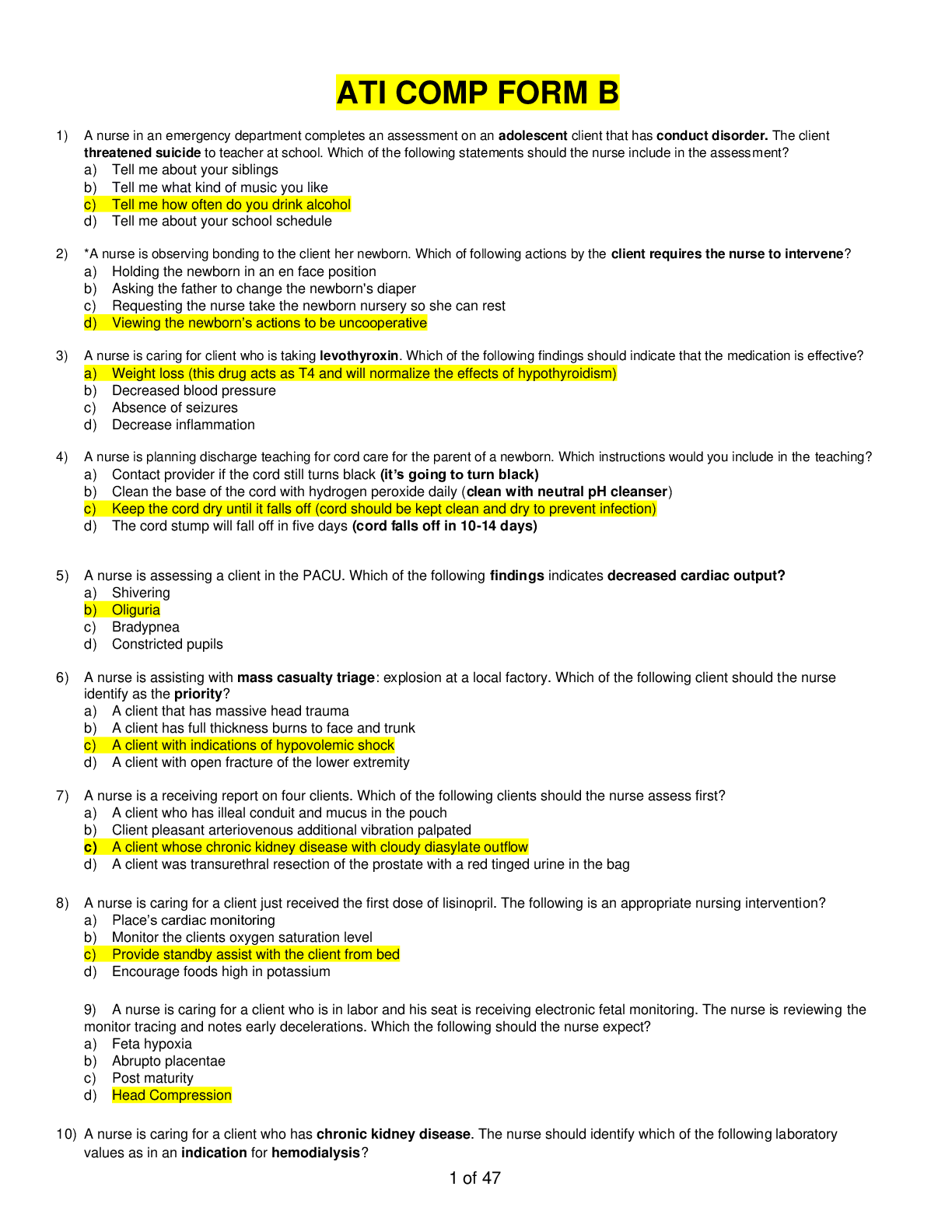 Preview image for ATI COMP FORM B _180 + QUESTIONS AND CORRECT ANSWERS FOR YOUR FORM B_UPDATED